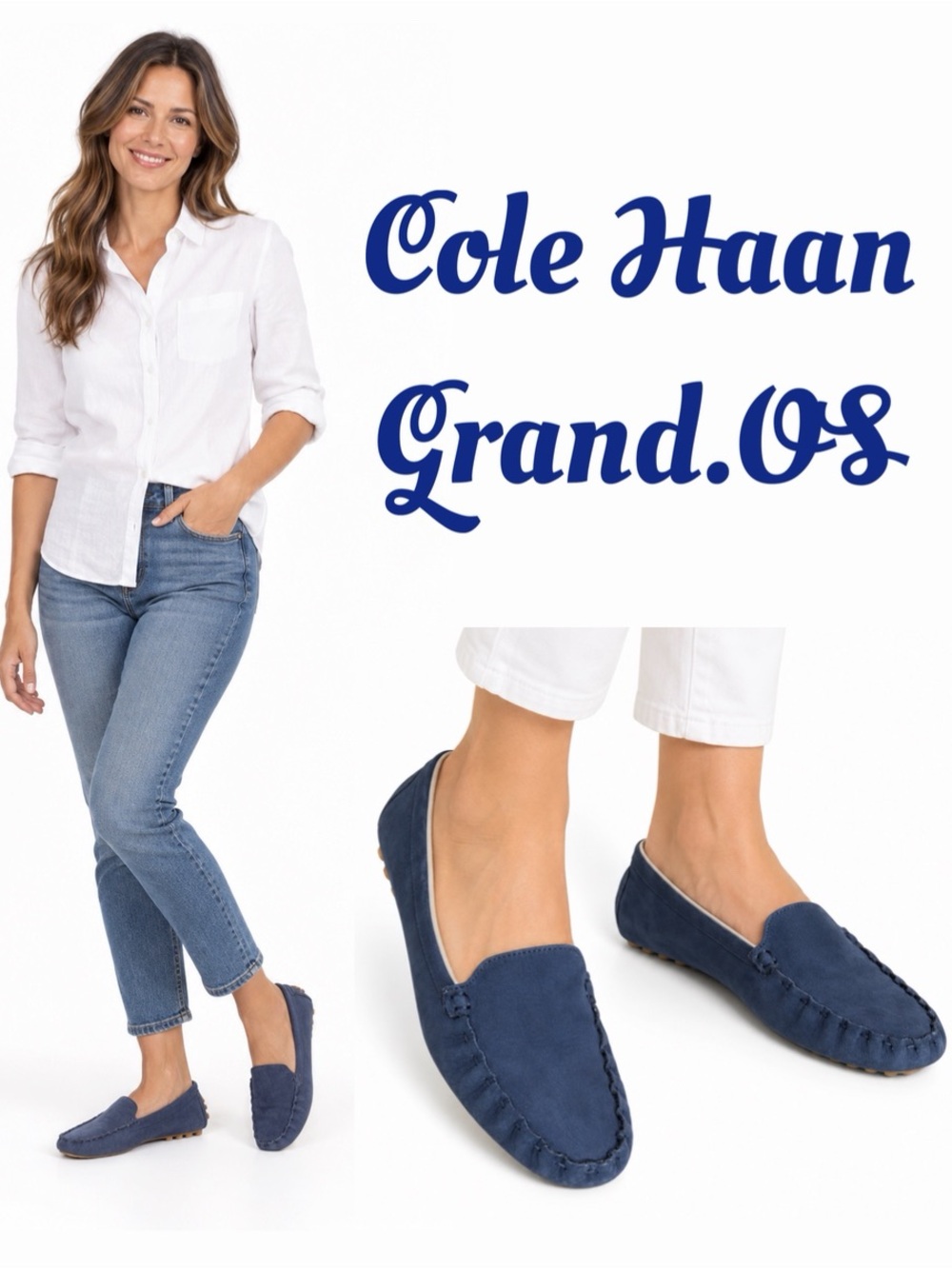 COLE HAAN GRAND.OS Navy Blue Nubuck Driving Loafers Moccasins Size 11